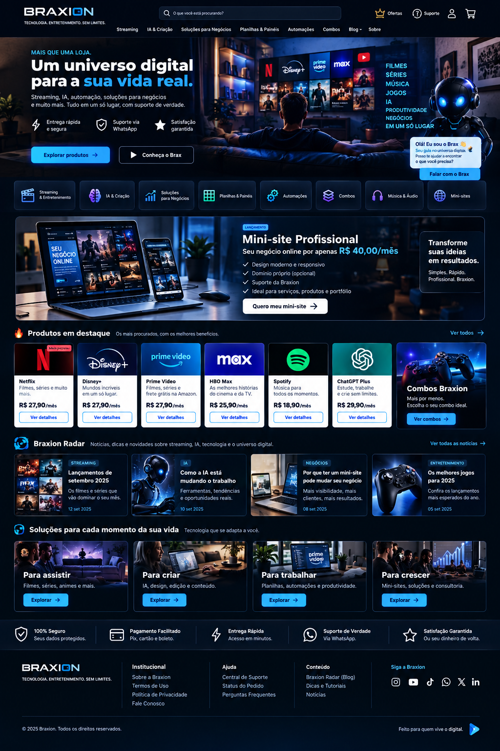 Mini-site Premium Braxion em notebook e celular